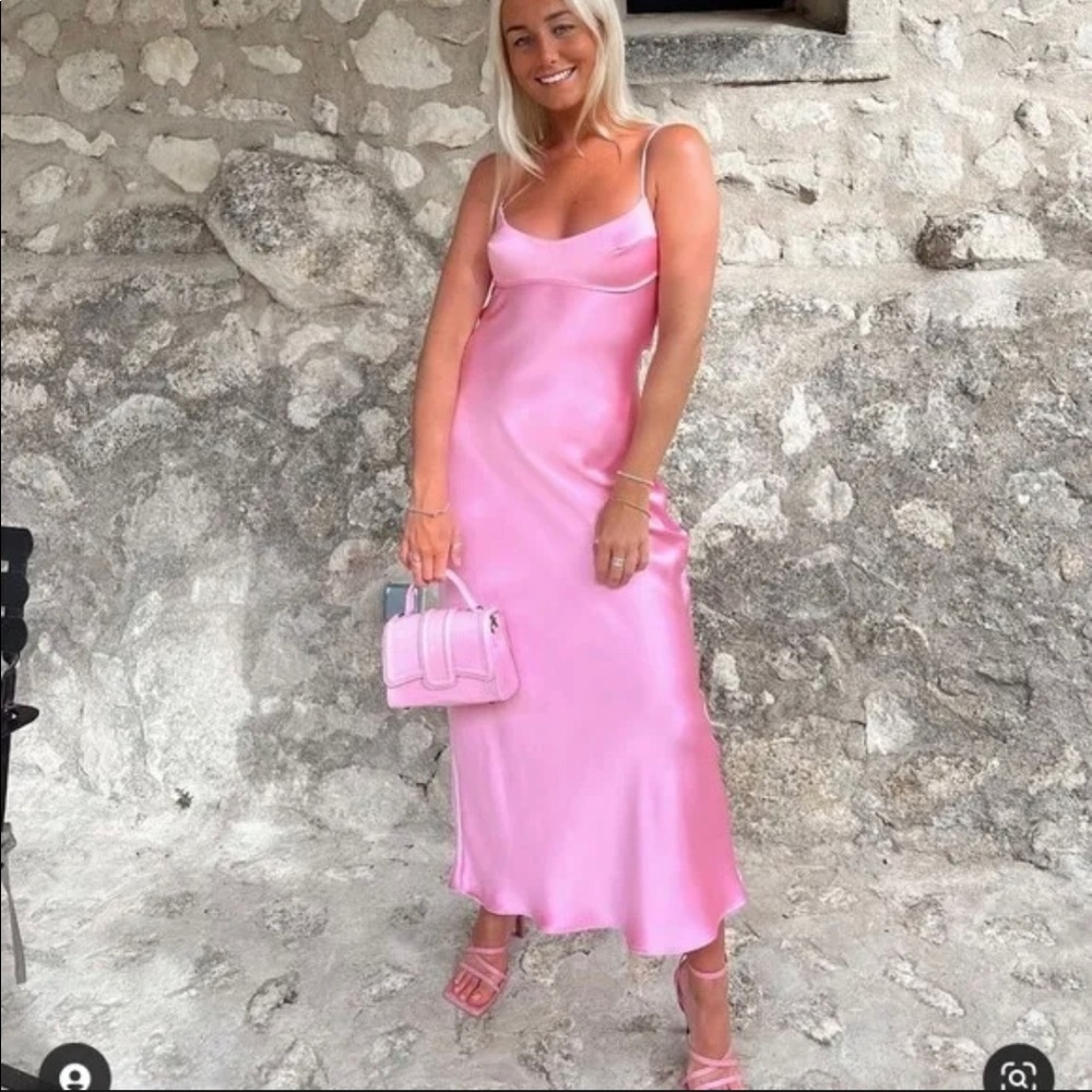 Zara Pink Satin Slip Dress - Picture 8 of 12